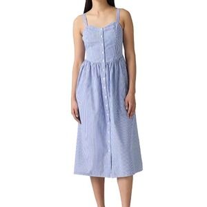 Levi Adore Me Blue Striped Button Front Midi Dress Womens Casual Sundress Large